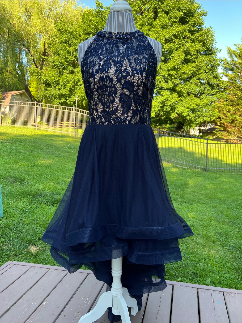 Junior Speechless Navy Lace Halter High-Low Tulle Dress